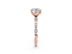 Rose gold Round Cut Diamond Pavé Band Solitaire Ring with Four-Prong Setting_92