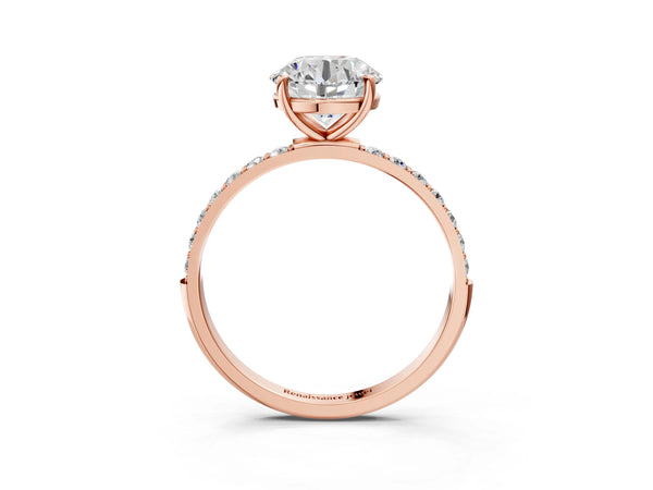 Rose gold Round Cut Diamond Pavé Band Solitaire Ring with Four-Prong Setting_93