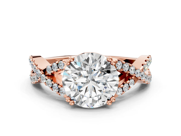 Rose gold Round Solitaire Twist Band with Pavé Setting and Four-Prong Setting_12