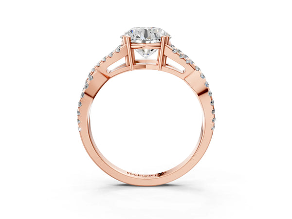 Rose gold Round Solitaire Twist Band with Pavé Setting and Four-Prong Setting_15