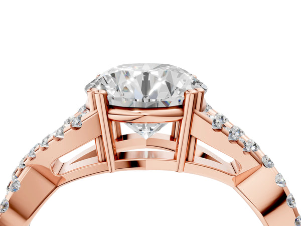 Rose gold Round Solitaire Twist Band with Pavé Setting and Four-Prong Setting_28