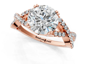 Rose gold Round Solitaire Twist Band with Pavé Setting and Four-Prong Setting_31