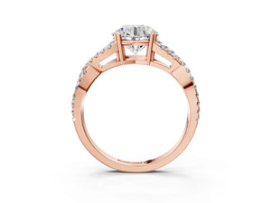 Rose gold Round Solitaire Twist Band with Pavé Setting and Four-Prong Setting_33