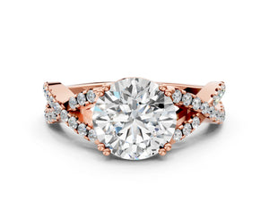 Rose gold Round Solitaire Twist Band with Pavé Setting and Four-Prong Setting_36
