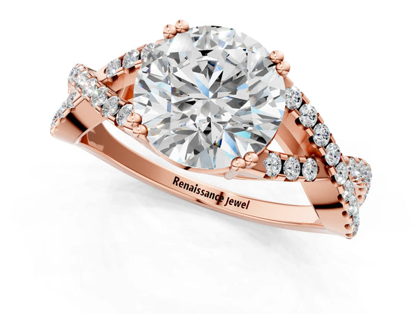 Rose gold Round Solitaire Twist Band with Pavé Setting and Four-Prong Setting_37