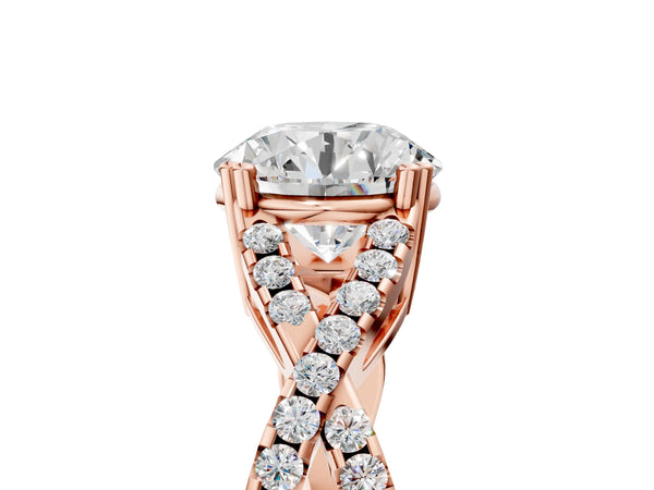 Rose gold Round Solitaire Twist Band with Pavé Setting and Four-Prong Setting_41
