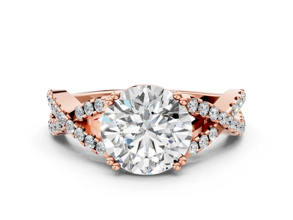 Rose gold Round Solitaire Twist Band with Pavé Setting and Four-Prong Setting_48