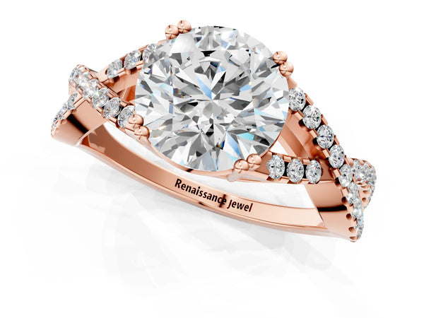 Rose gold Round Solitaire Twist Band with Pavé Setting and Four-Prong Setting_49