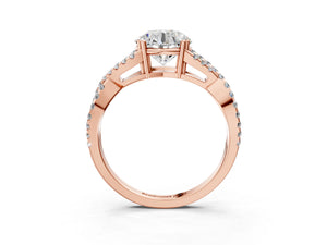 Rose gold Round Solitaire Twist Band with Pavé Setting and Four-Prong Setting_51