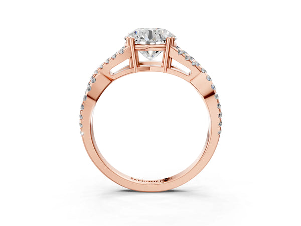 Rose gold Round Solitaire Twist Band with Pavé Setting and Four-Prong Setting_51
