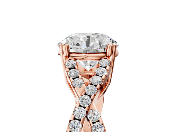 Rose gold Round Solitaire Twist Band with Pavé Setting and Four-Prong Setting_53