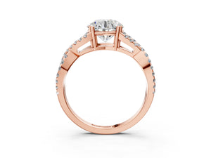 Rose gold Round Solitaire Twist Band with Pavé Setting and Four-Prong Setting_57