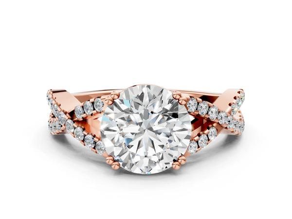 Rose gold Round Solitaire Twist Band with Pavé Setting and Four-Prong Setting_60
