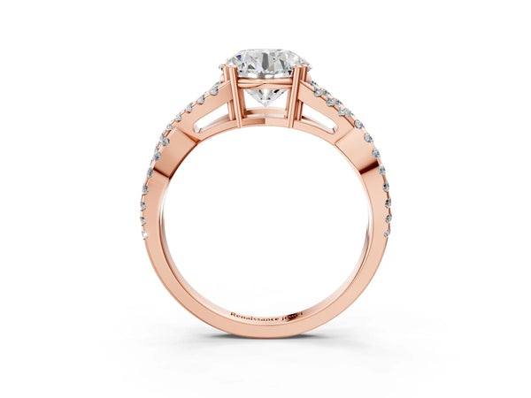 Rose gold Round Solitaire Twist Band with Pavé Setting and Four-Prong Setting_63