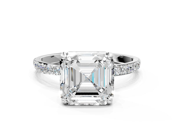 White gold Asscher Cut Diamond Pavé Band Solitaire Ring with Four-Prong Setting_102