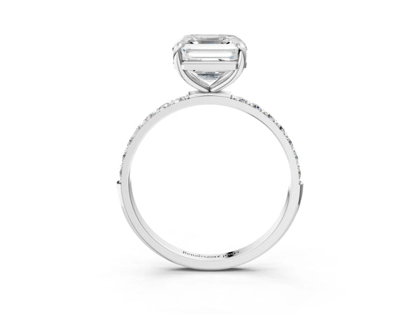 White gold Asscher Cut Diamond Pavé Band Solitaire Ring with Four-Prong Setting_105