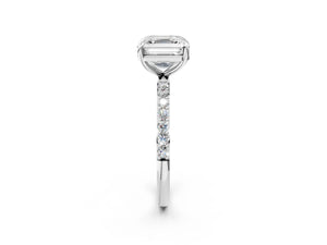 White gold Asscher Cut Diamond Pavé Band Solitaire Ring with Four-Prong Setting_116