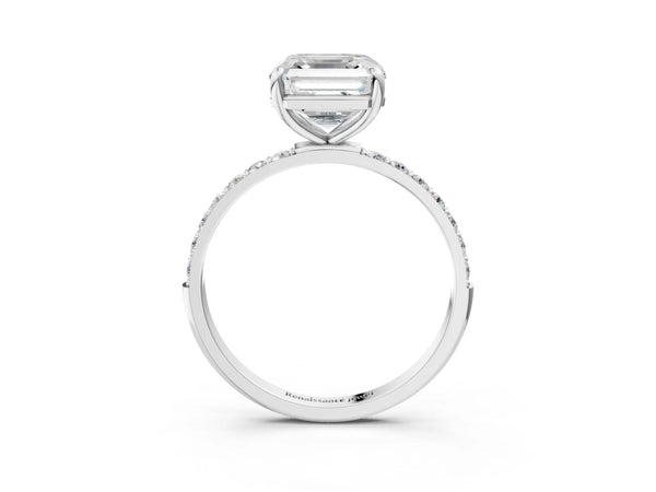 White gold Asscher Cut Diamond Pavé Band Solitaire Ring with Four-Prong Setting_117