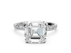 White gold Asscher Cut Diamond Pavé Band Solitaire Ring with Four-Prong Setting_12