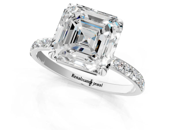 White gold Asscher Cut Diamond Pavé Band Solitaire Ring with Four-Prong Setting_13