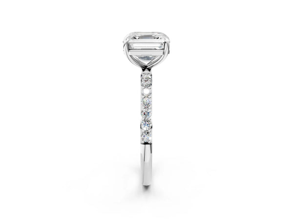 White gold Asscher Cut Diamond Pavé Band Solitaire Ring with Four-Prong Setting_14