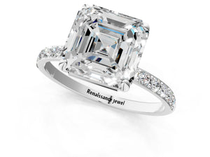White gold Asscher Cut Diamond Pavé Band Solitaire Ring with Four-Prong Setting_19
