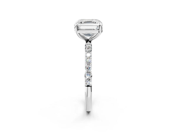 White gold Asscher Cut Diamond Pavé Band Solitaire Ring with Four-Prong Setting_26