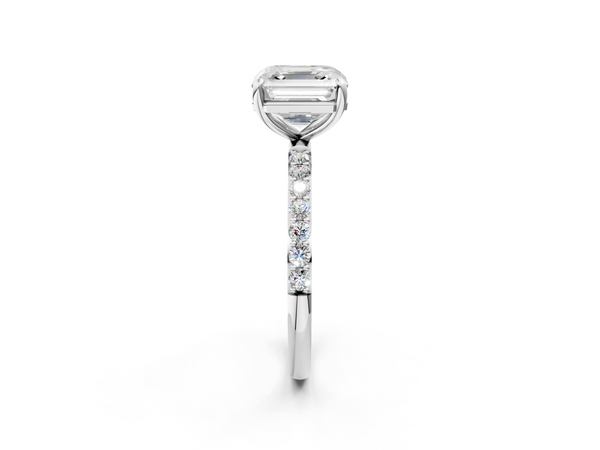 White gold Asscher Cut Diamond Pavé Band Solitaire Ring with Four-Prong Setting_2