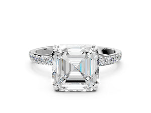 White gold Asscher Cut Diamond Pavé Band Solitaire Ring with Four-Prong Setting_30
