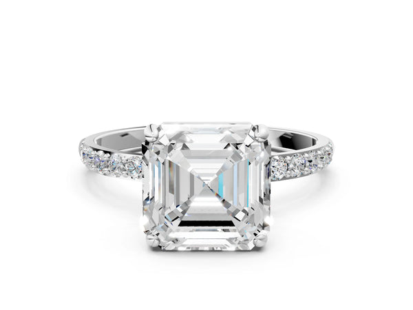 White gold Asscher Cut Diamond Pavé Band Solitaire Ring with Four-Prong Setting_30