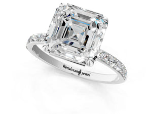 White gold Asscher Cut Diamond Pavé Band Solitaire Ring with Four-Prong Setting_37