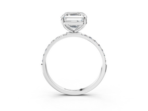 White gold Asscher Cut Diamond Pavé Band Solitaire Ring with Four-Prong Setting_3