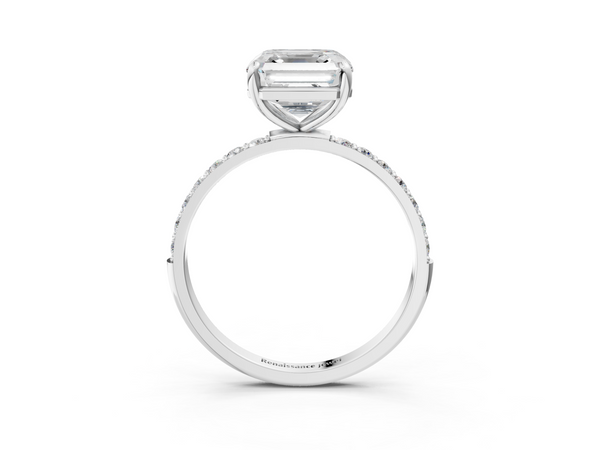 White gold Asscher Cut Diamond Pavé Band Solitaire Ring with Four-Prong Setting_3