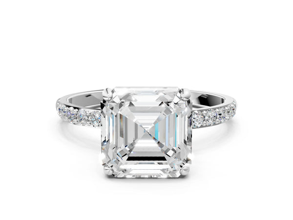 White gold Asscher Cut Diamond Pavé Band Solitaire Ring with Four-Prong Setting_42