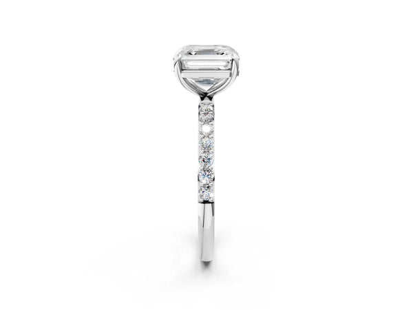 White gold Asscher Cut Diamond Pavé Band Solitaire Ring with Four-Prong Setting_44