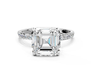White gold Asscher Cut Diamond Pavé Band Solitaire Ring with Four-Prong Setting_48