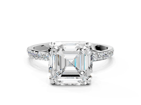 White gold Asscher Cut Diamond Pavé Band Solitaire Ring with Four-Prong Setting_48