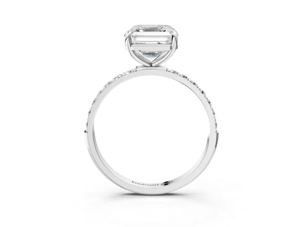 White gold Asscher Cut Diamond Pavé Band Solitaire Ring with Four-Prong Setting_63