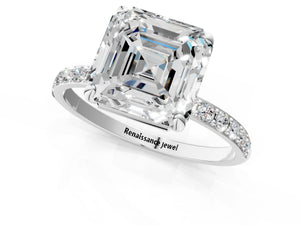 White gold Asscher Cut Diamond Pavé Band Solitaire Ring with Four-Prong Setting_73