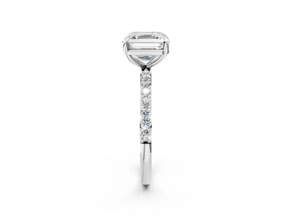 White gold Asscher Cut Diamond Pavé Band Solitaire Ring with Four-Prong Setting_74