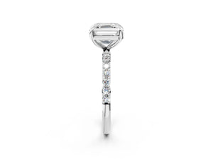 White gold Asscher Cut Diamond Pavé Band Solitaire Ring with Four-Prong Setting_74