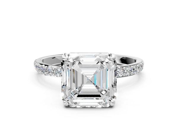 White gold Asscher Cut Diamond Pavé Band Solitaire Ring with Four-Prong Setting_84