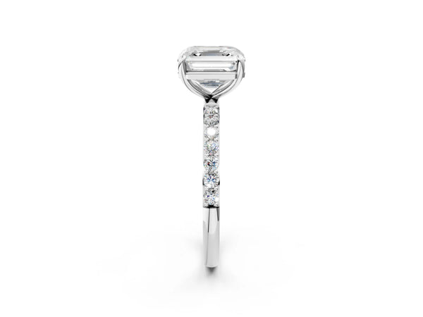 White gold Asscher Cut Diamond Pavé Band Solitaire Ring with Four-Prong Setting_86