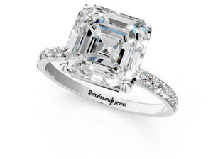 White gold Asscher Cut Diamond Pavé Band Solitaire Ring with Four-Prong Setting_93