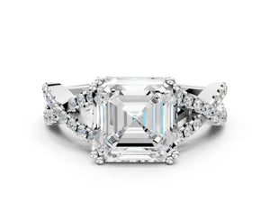 White gold Asscher Solitaire Twist Band with Pavé Setting and Four-Prong Setting_12