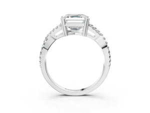 White gold Asscher Solitaire Twist Band with Pavé Setting and Four-Prong Setting_15