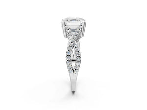 White gold Asscher Solitaire Twist Band with Pavé Setting and Four-Prong Setting_20