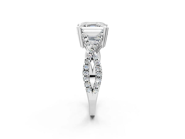 White gold Asscher Solitaire Twist Band with Pavé Setting and Four-Prong Setting_20