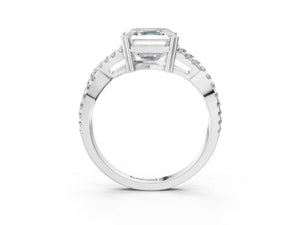 White gold Asscher Solitaire Twist Band with Pavé Setting and Four-Prong Setting_21