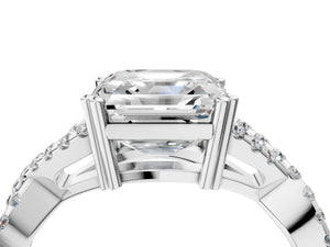 White gold Asscher Solitaire Twist Band with Pavé Setting and Four-Prong Setting_28